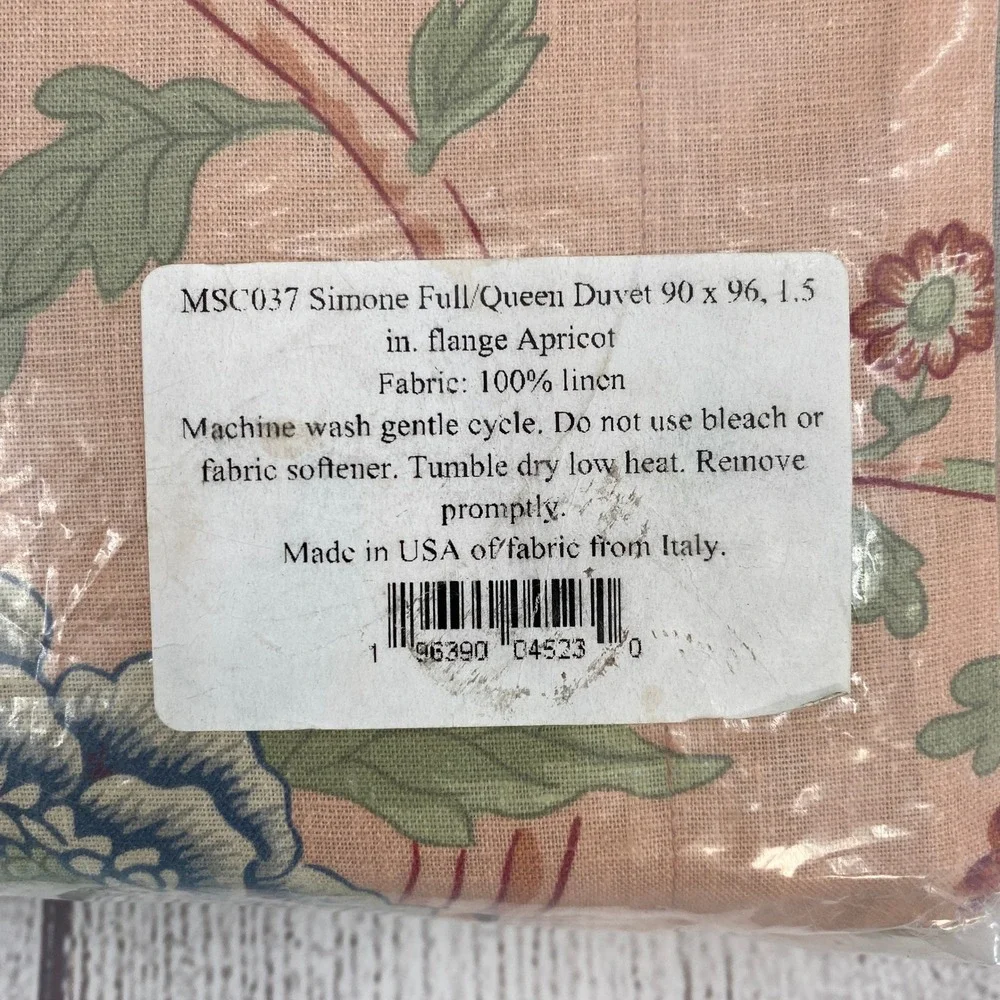 Matouk Schumacher Simone Duvet Full/Queen Apricot Floral 100% Linen Luxury